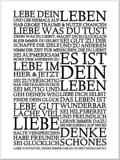 ZEITRAUM-KUNSTDRUCK, LEBE DEIN LEBEN, Sprücheposter mit Personalisierung