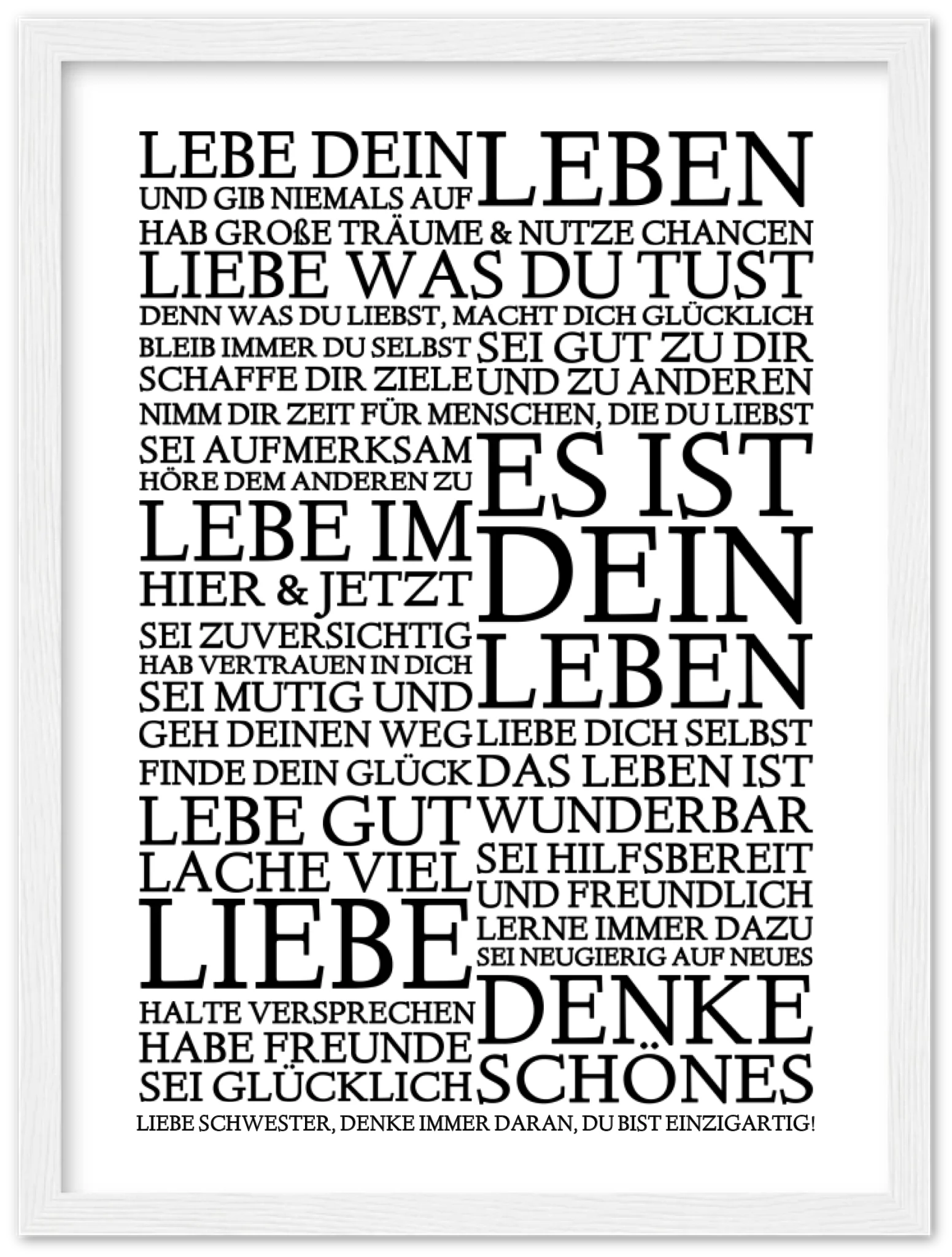 Zeitraum-Kunstdruck | "Lebe Dein Leben" Personalisiertes Geschenk | Motivationsposter Premium Matte Paper Wooden Framed Poster - White - Vertical Gerahmtes Poster