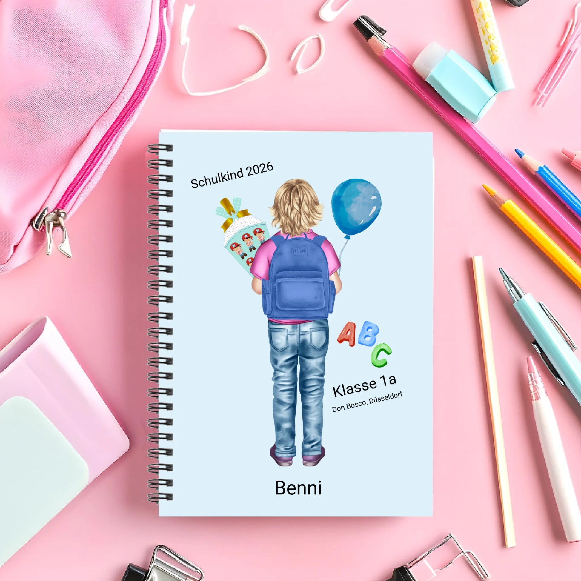 Personalisierter Collegeblock / Notizblock für Kinder Junge - Hausaufgabenheft - Schulbeginn - Geschenk Einschulung