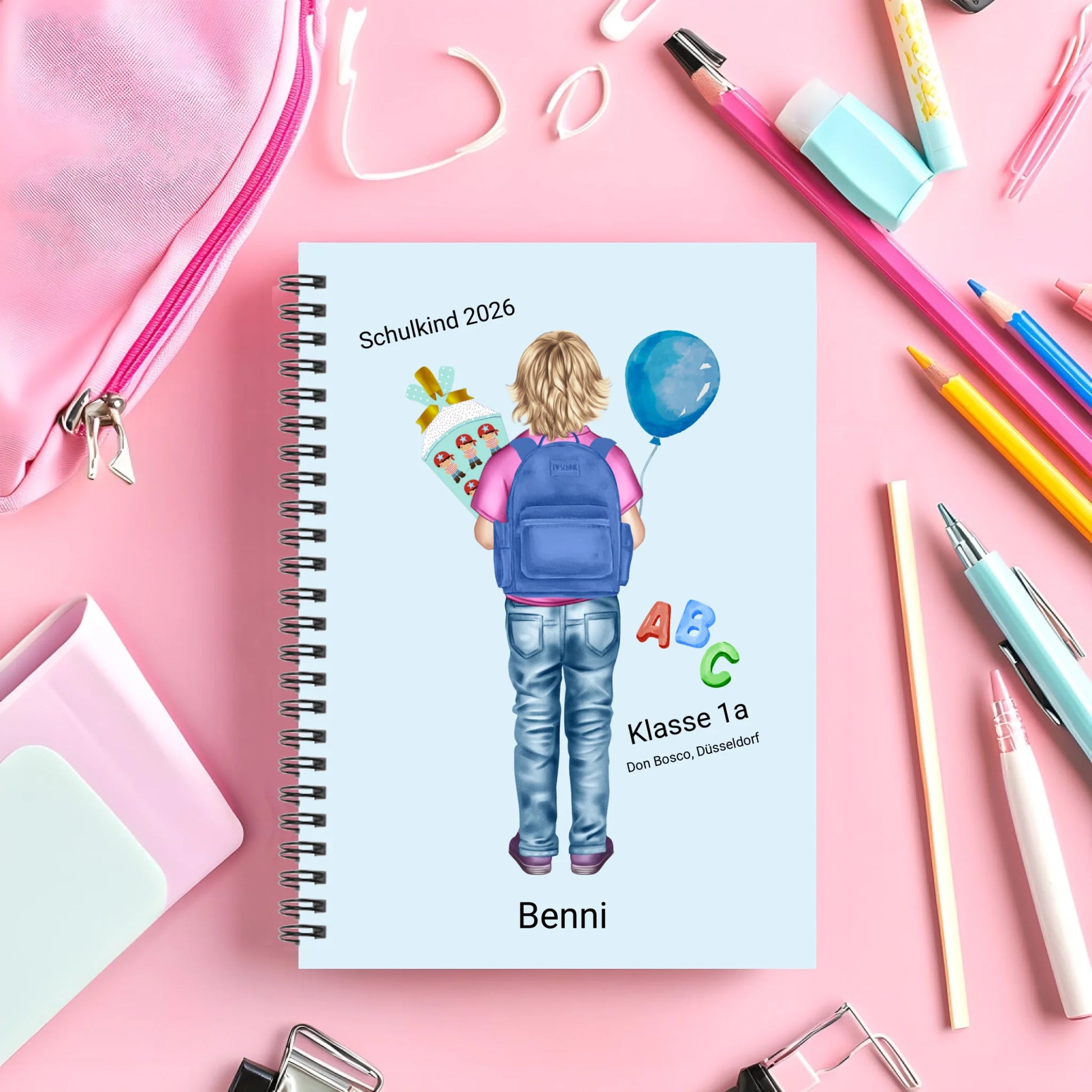 Personalisierter Collegeblock / Notizblock für Kinder Junge - Hausaufgabenheft - Schulbeginn - Geschenk Einschulung