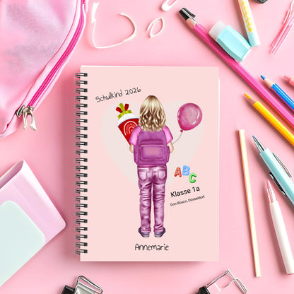 Personalisierter Collegeblock für Kinder - Hausaufgabenheft - Schulbeginn - Geschenk Einschulung