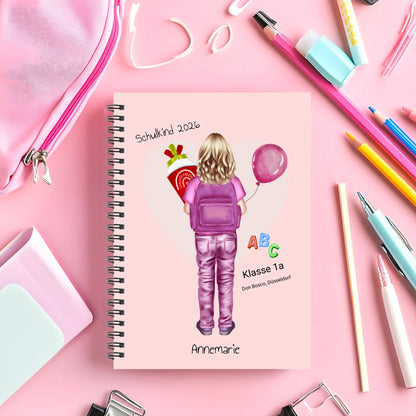 Personalisierter Collegeblock für Kinder - Hausaufgabenheft - Schulbeginn - Geschenk Einschulung