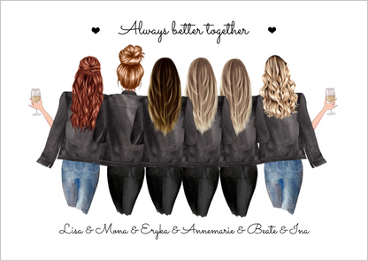 6 beste Freundinnen Poster Geschenk mit Spruch personalisiert - Beste Freundin Bild Geburtstagsgeschenk personalsiert Poster Poster