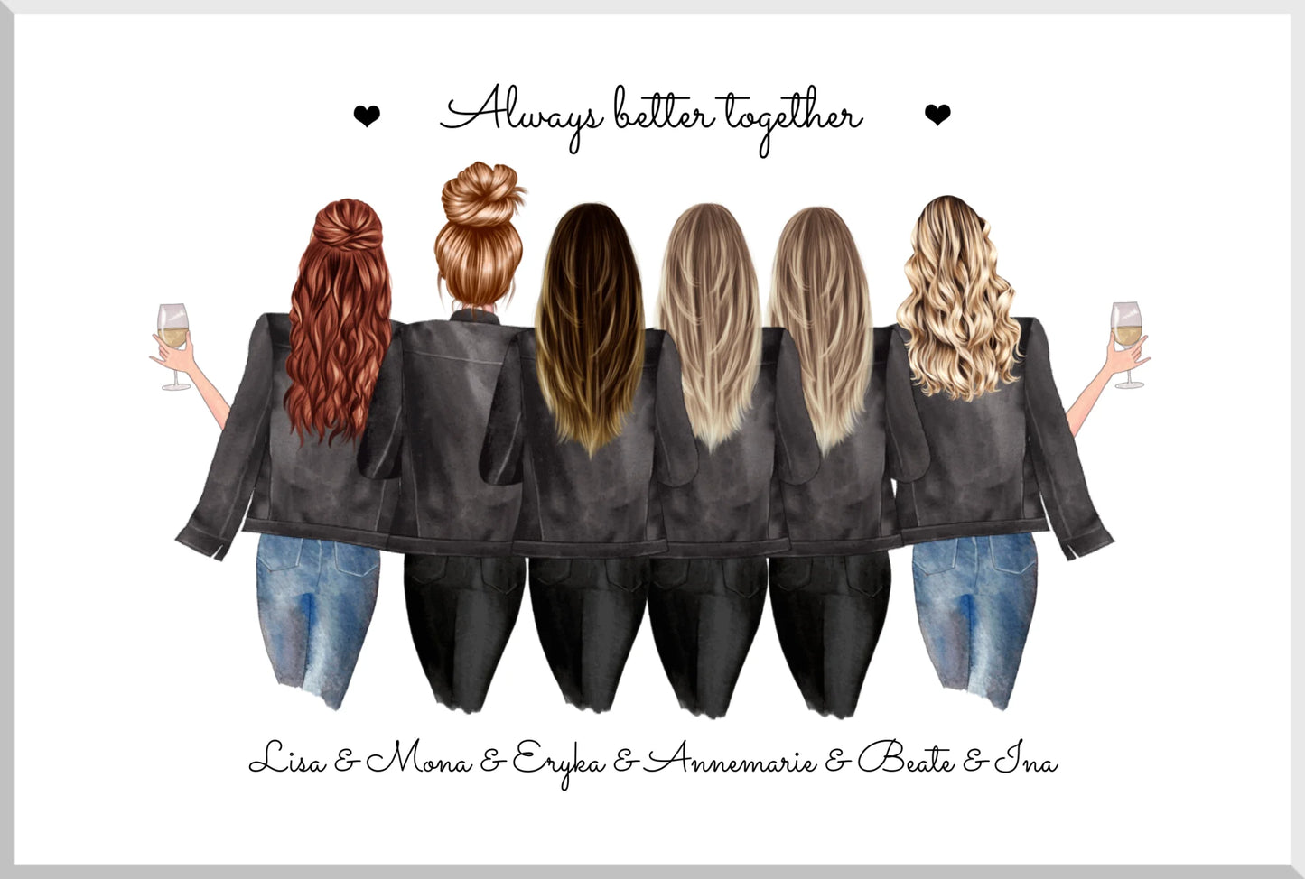 6 beste Freundinnen Poster Geschenk mit Spruch personalisiert - Beste Freundin Bild Geburtstagsgeschenk personalsiert Leinwanddruck Leinwandbild