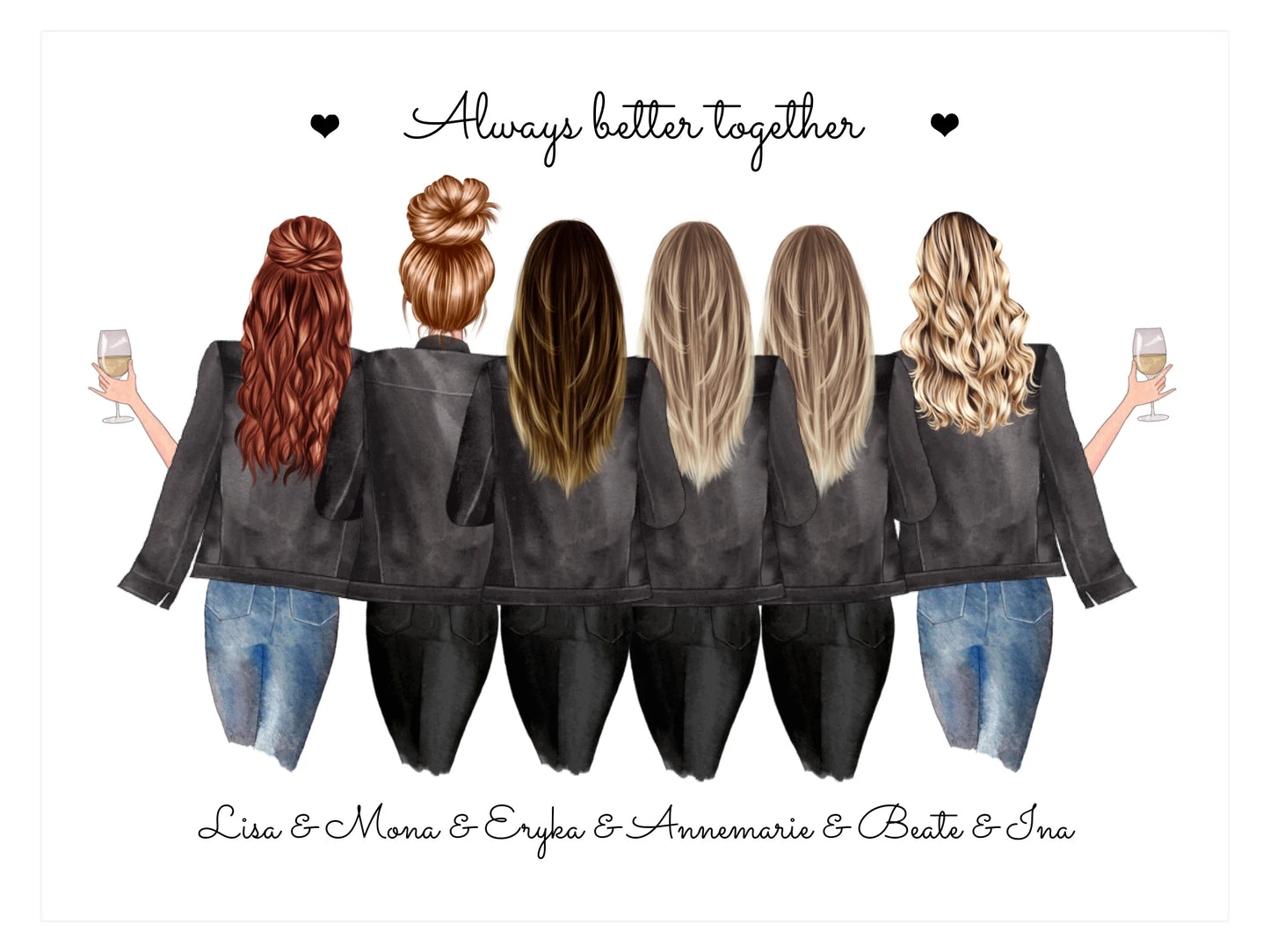 6 beste Freundinnen Poster Geschenk mit Spruch personalisiert - Beste Freundin Bild Geburtstagsgeschenk personalsiert Digitale Datei zum Selberdrucken - kein Poster !!! Digitale Datei zum Selberdrucken - kein Poster 30x40 45x60 60x80 cm