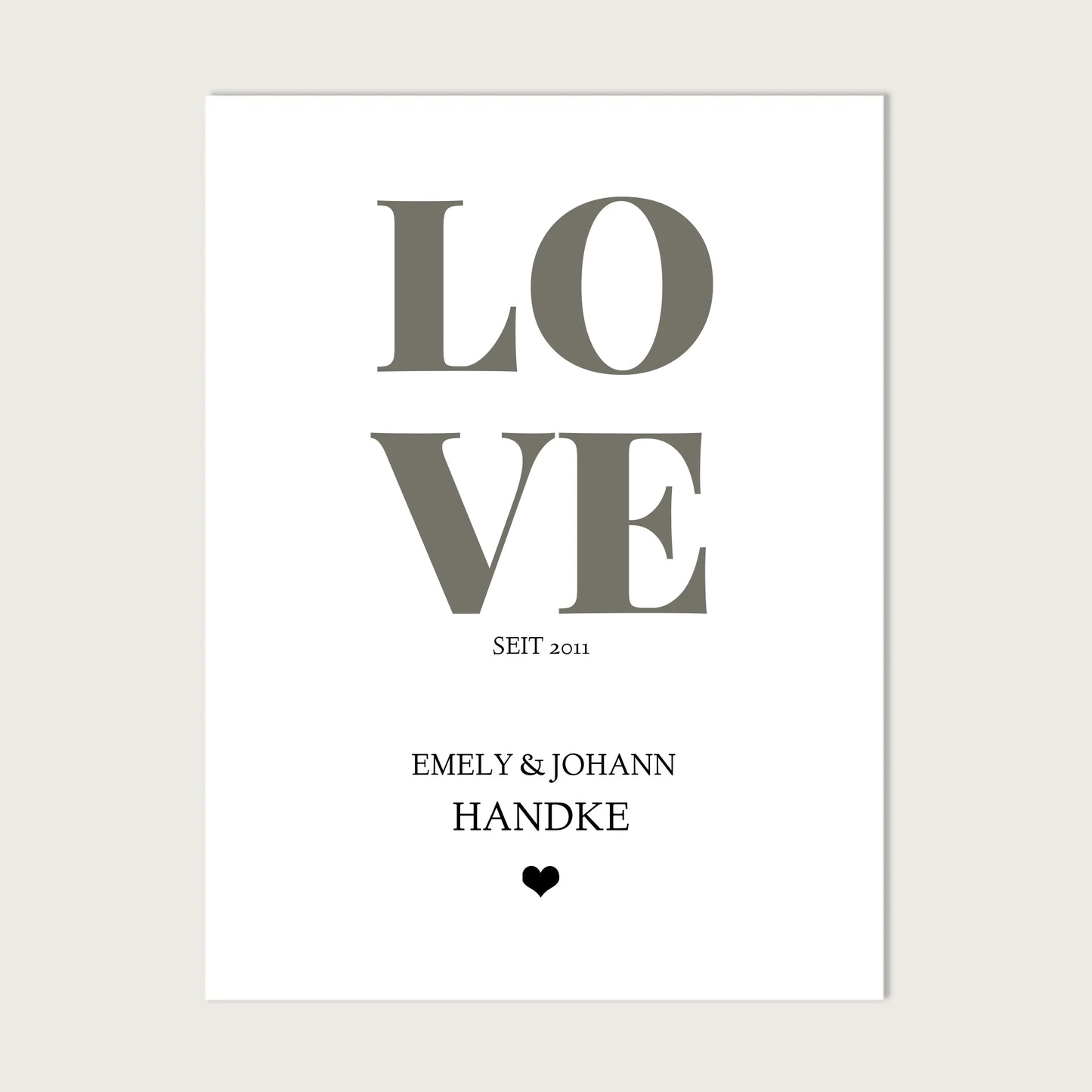 LOVE Poster personalisiert mit Name und Datum Leinwanddruck Leinwandbild