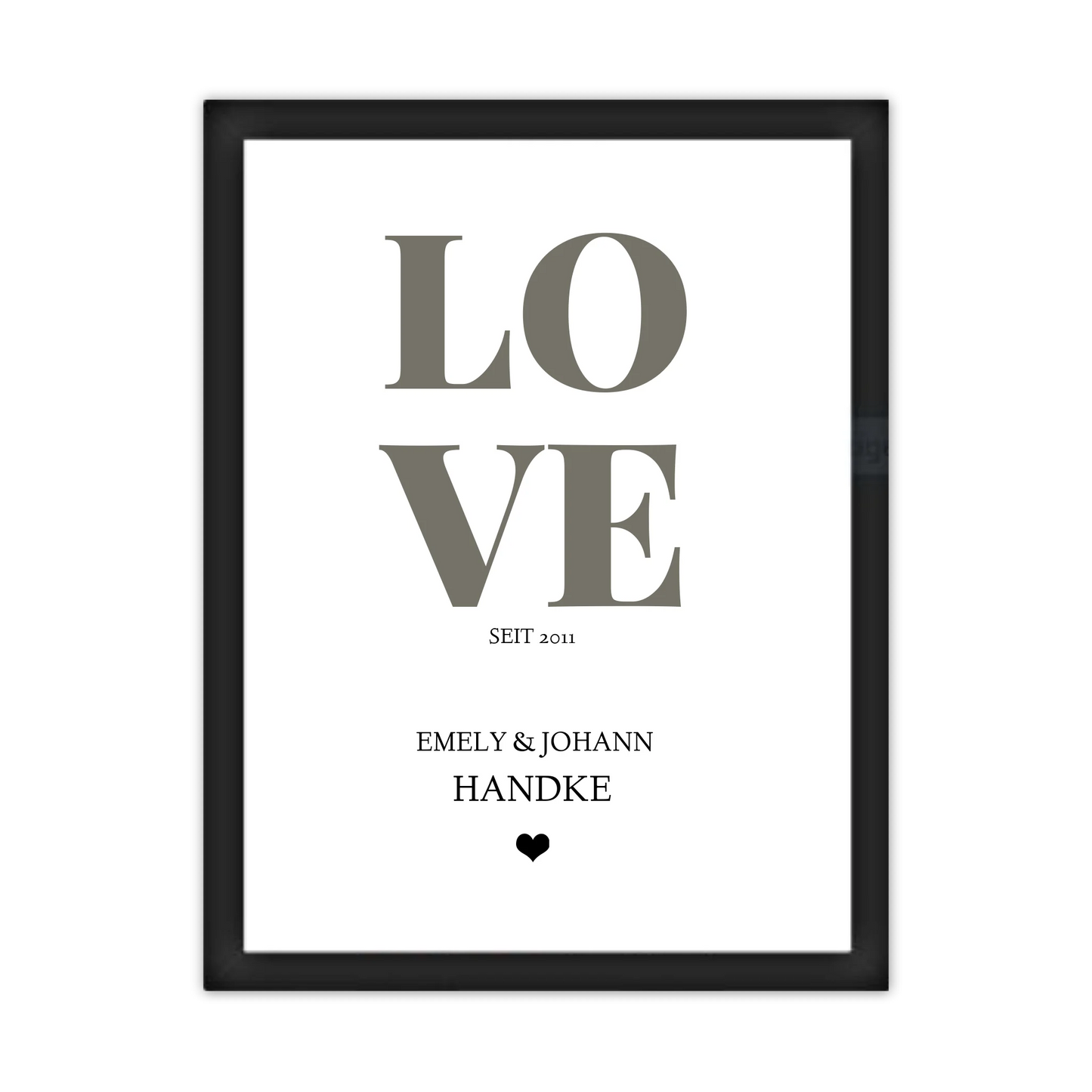 LOVE Poster personalisiert mit Name und Datum Gerahmtes Poster schwarz Holzflair Schwarz