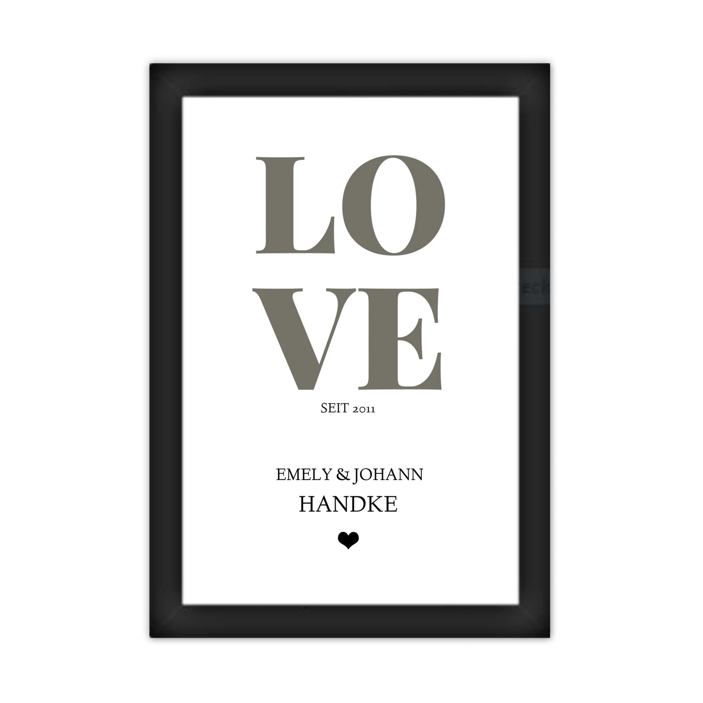 LOVE Poster personalisiert mit Name und Datum Gerahmtes Poster schwarz Holzflair Schwarz