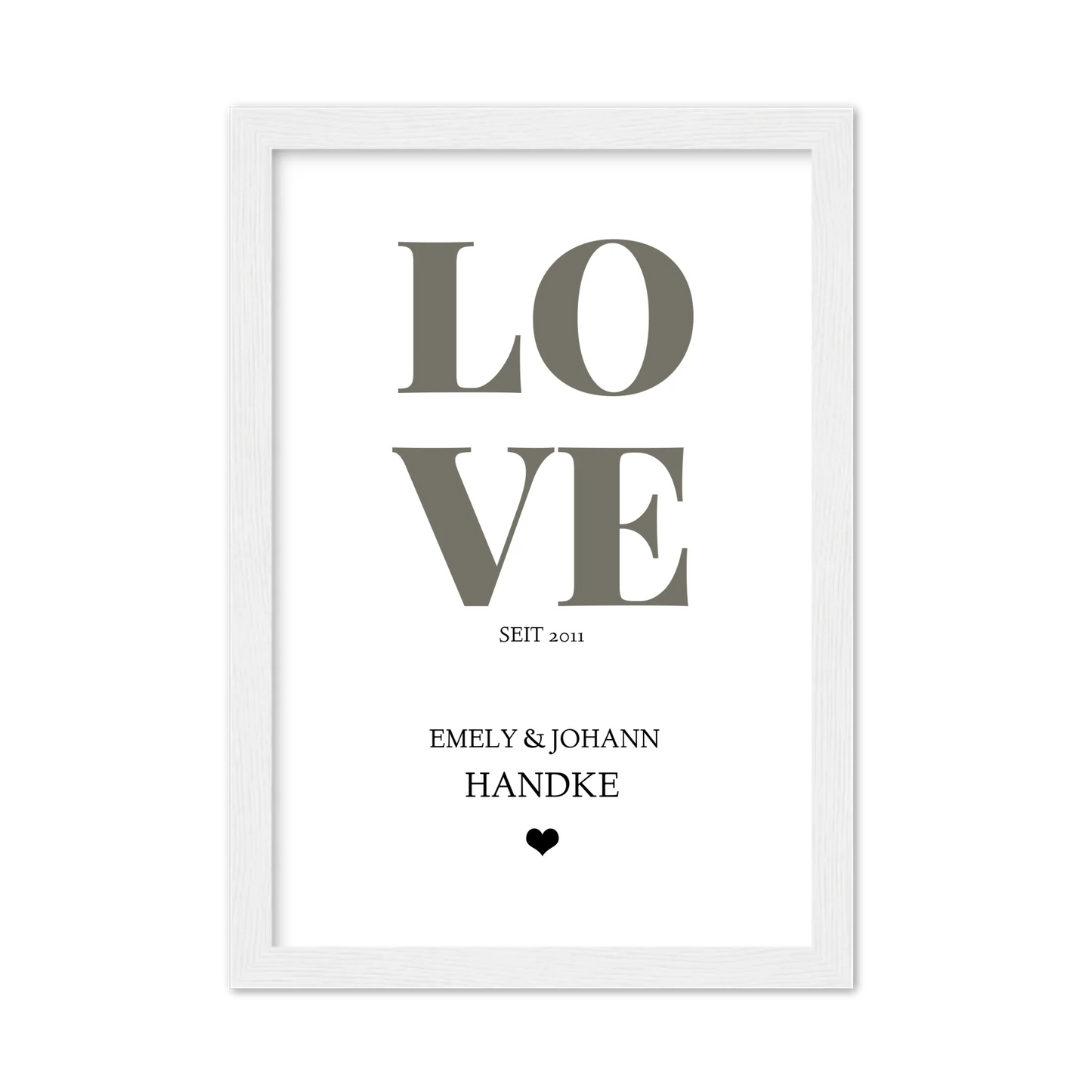 LOVE Poster personalisiert mit Name und Datum Gerahmtes Poster weiß Holzflair Weiß