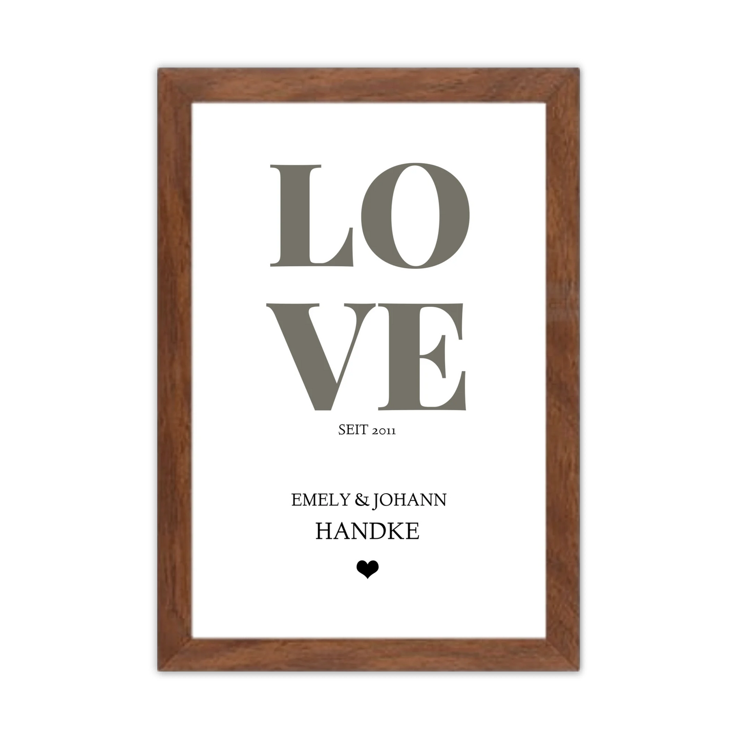 LOVE Poster personalisiert mit Name und Datum Gerahmtes Poster Walnussflair Walnussflair