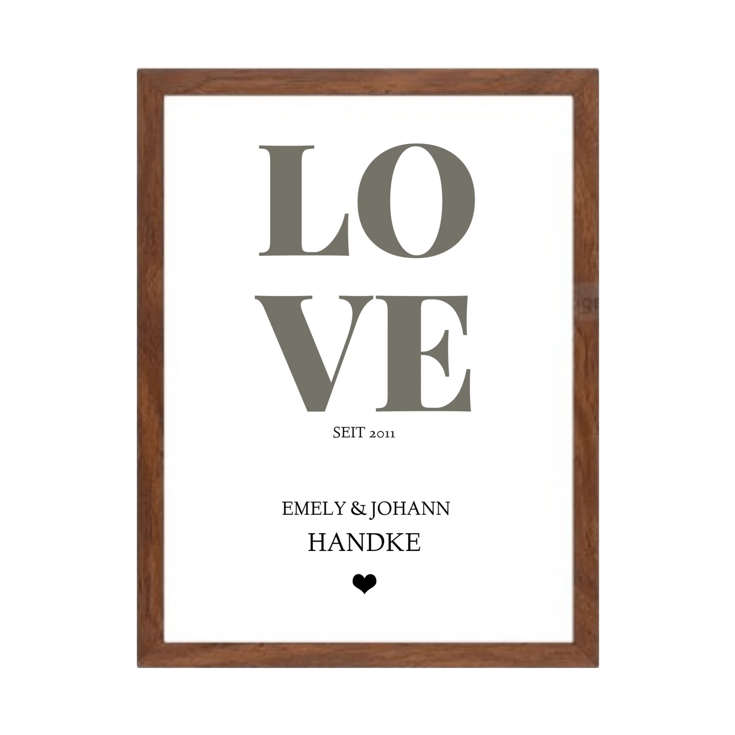 LOVE Poster personalisiert mit Name und Datum Gerahmtes Poster Walnussflair Walnussflair