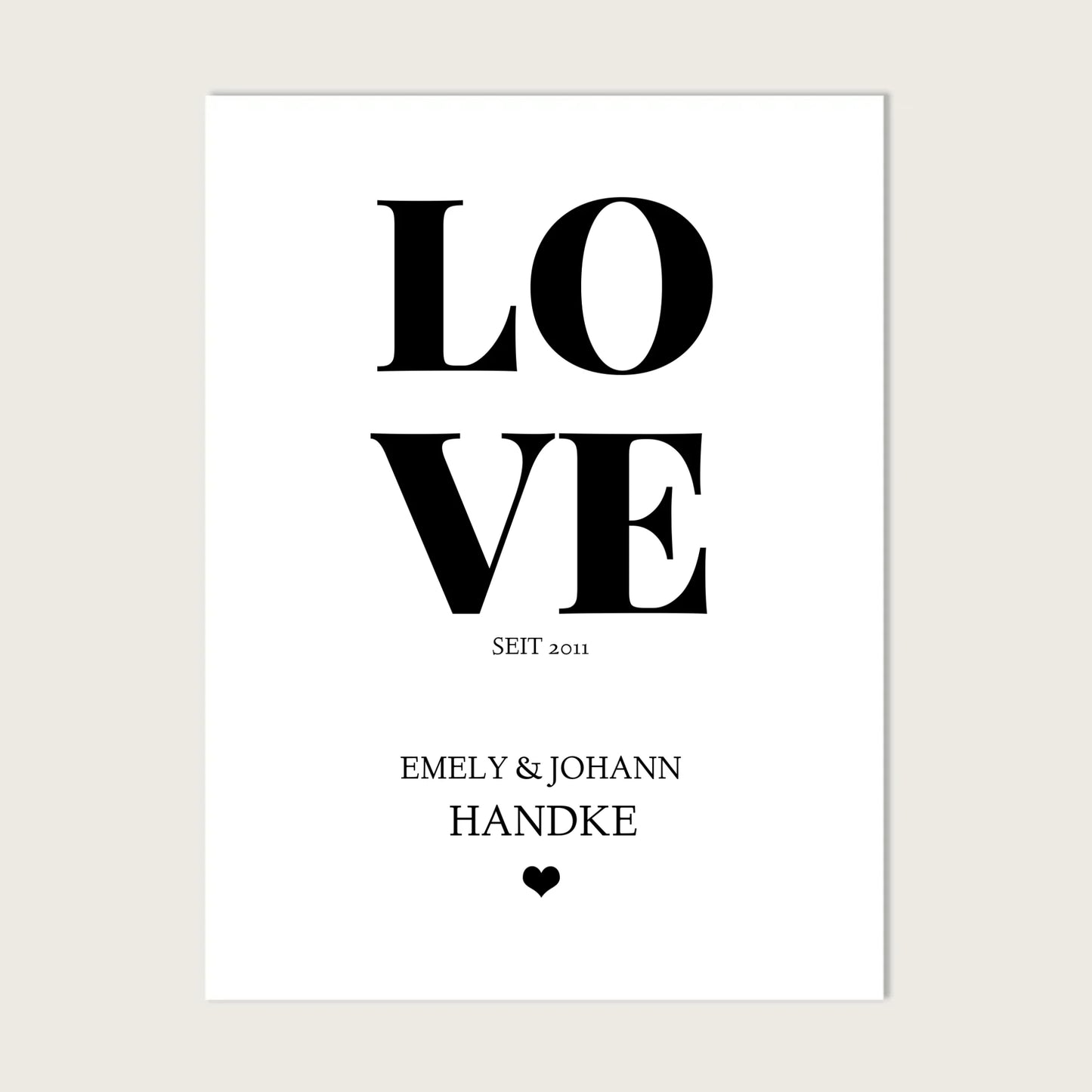 LOVE Poster personalisiert mit Name und Datum Leinwanddruck Leinwandbild