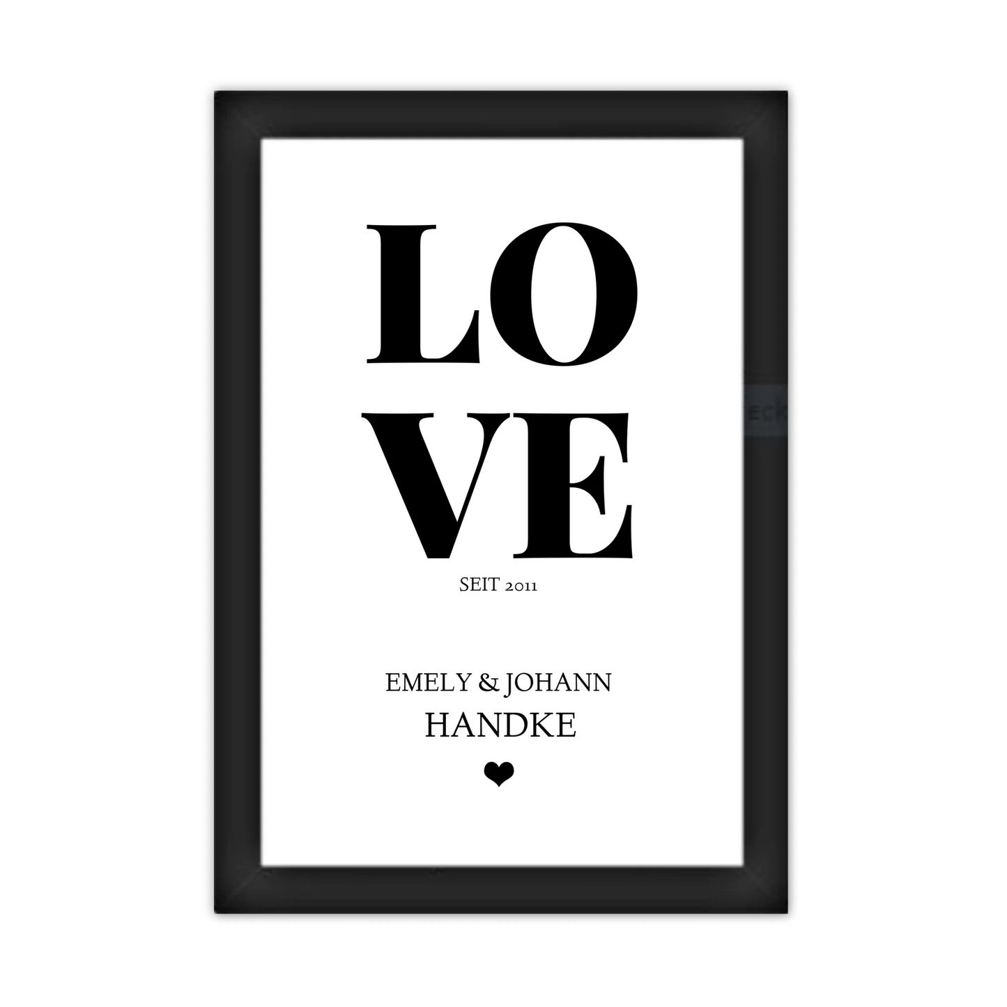 LOVE Poster personalisiert mit Name und Datum Gerahmtes Poster schwarz Holzflair Schwarz