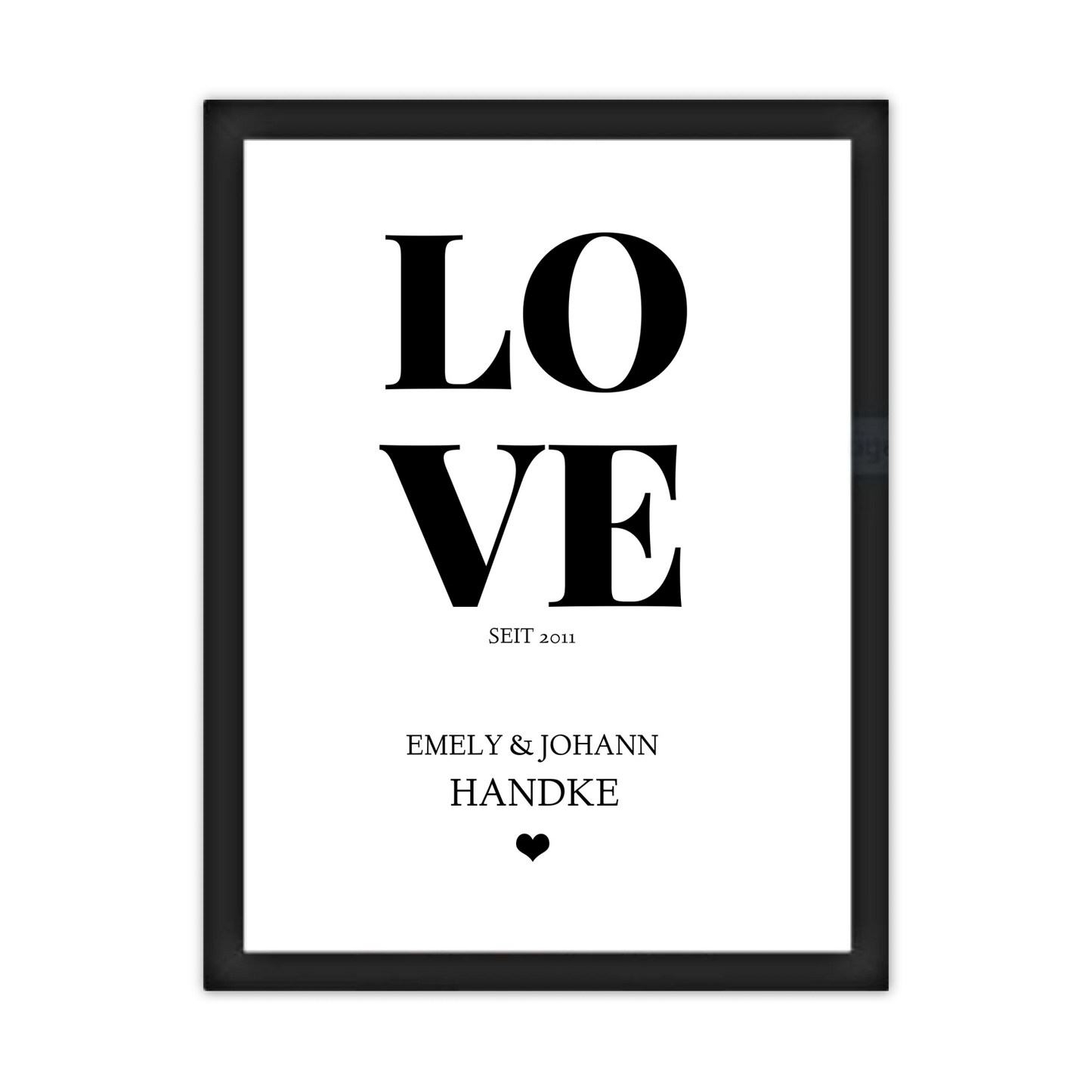 LOVE Poster personalisiert mit Name und Datum Gerahmtes Poster schwarz Holzflair Schwarz