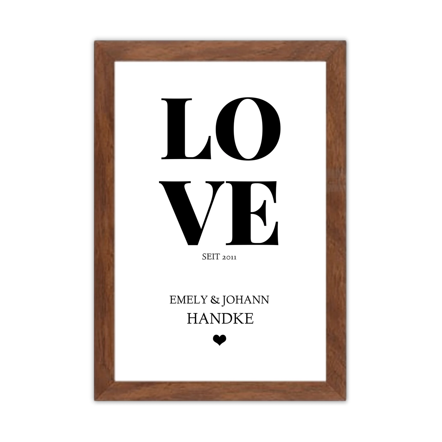 LOVE Poster personalisiert mit Name und Datum Gerahmtes Poster Walnussflair Walnussflair