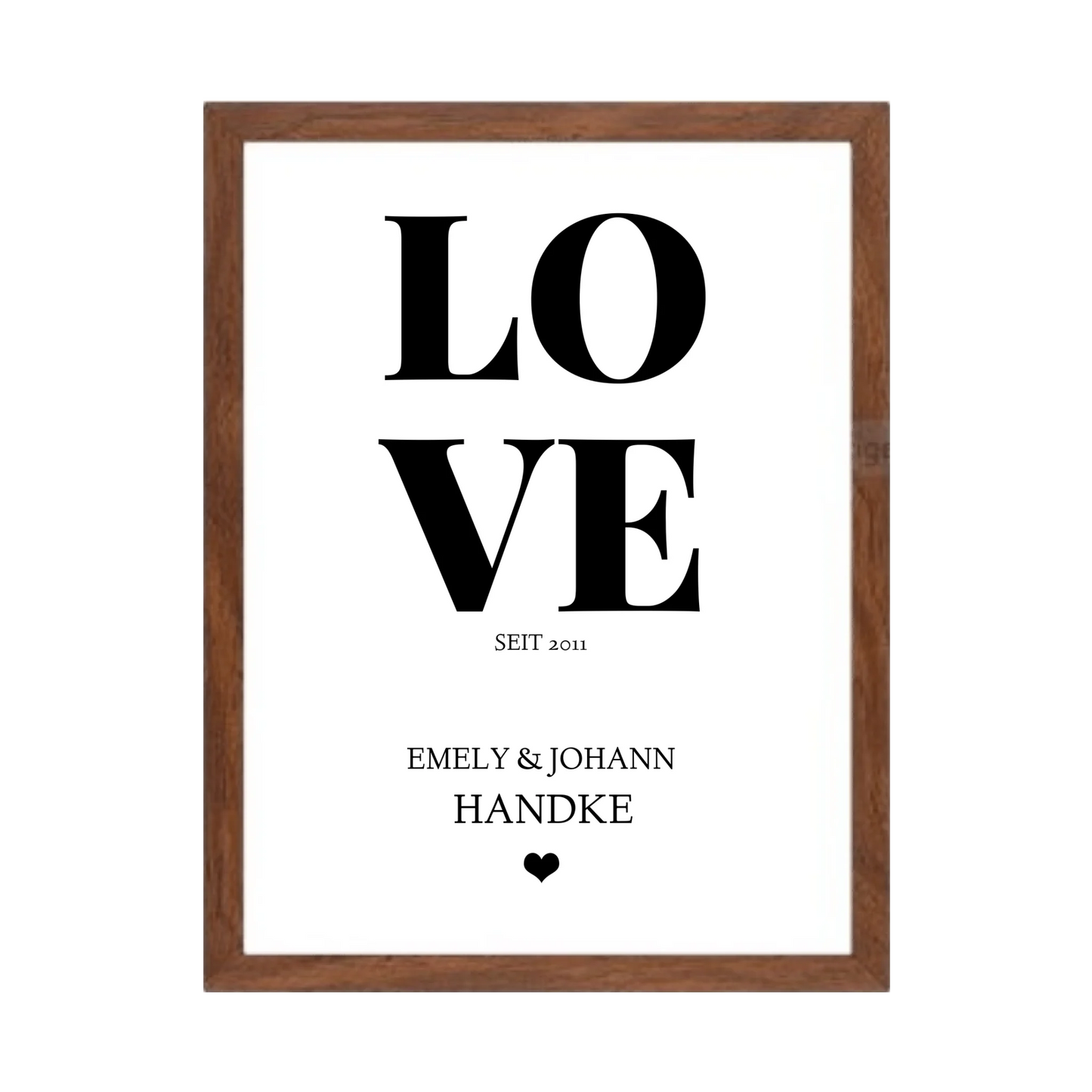 LOVE Poster personalisiert mit Name und Datum Gerahmtes Poster Walnussflair Walnussflair