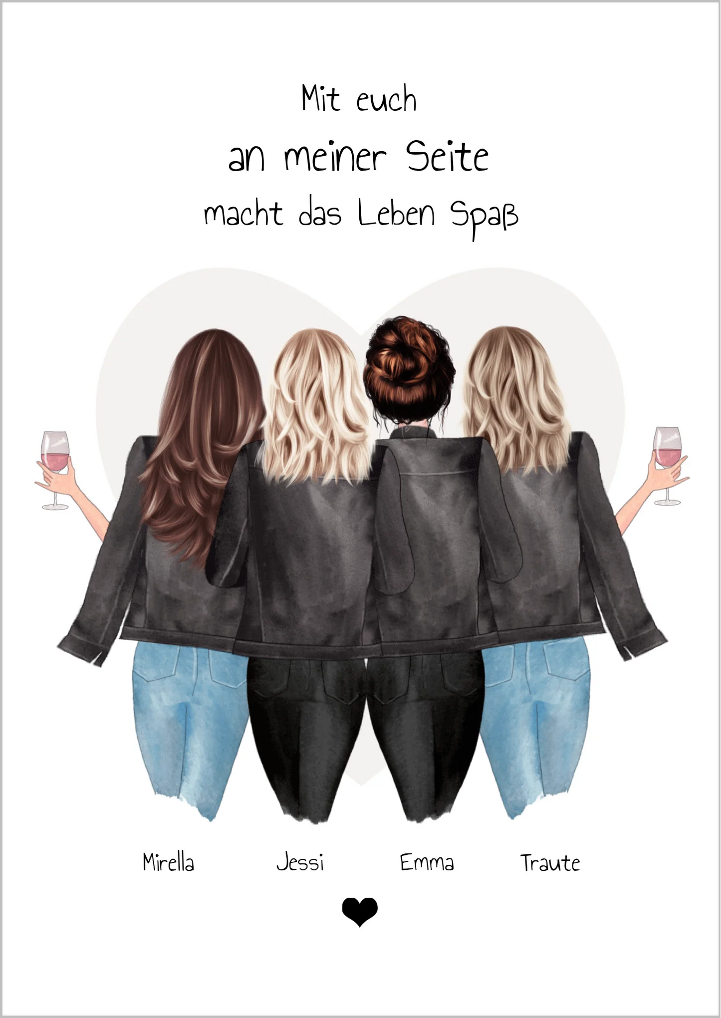 4 beste Freundinnen Poster Geschenk mit Spruch personalisiert - Beste Freundin Bild Geschenk Poster Poster