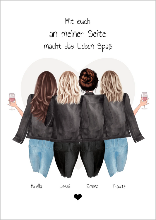 4 beste Freundinnen Poster Geschenk mit Spruch personalisiert - Beste Freundin Bild Geschenk Poster Poster