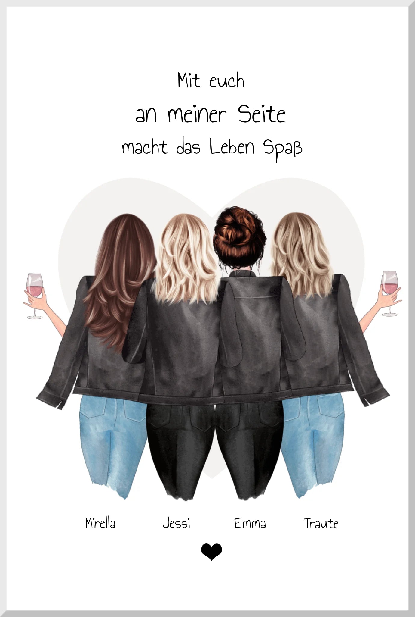 4 beste Freundinnen Poster Geschenk mit Spruch personalisiert - Beste Freundin Bild Geschenk Leinwanddruck Leinwandbild