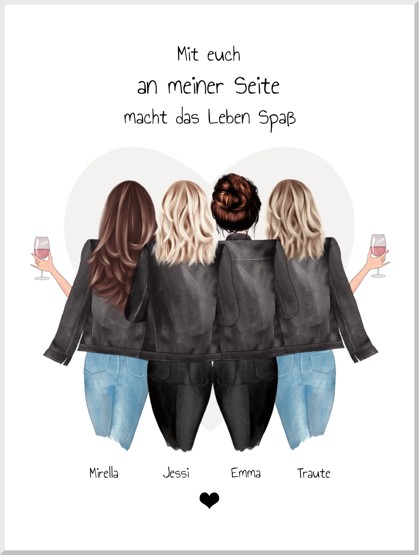 4 beste Freundinnen Poster Geschenk mit Spruch personalisiert - Beste Freundin Bild Geschenk Leinwanddruck Leinwandbild 40x30 cm