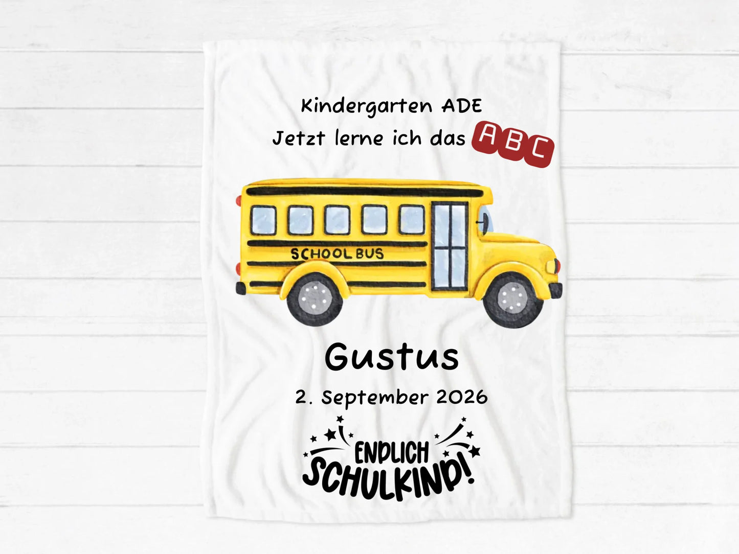Einschulungsgeschenk oder Geburtstagsgeschenk | Kuschelige Kinderdecke Schulbus | Kinderzimmerdeko