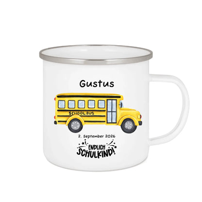Personalisiertes Einschulungsgeschenk mit Namen & Text Emailletasse Weiß 375 ml