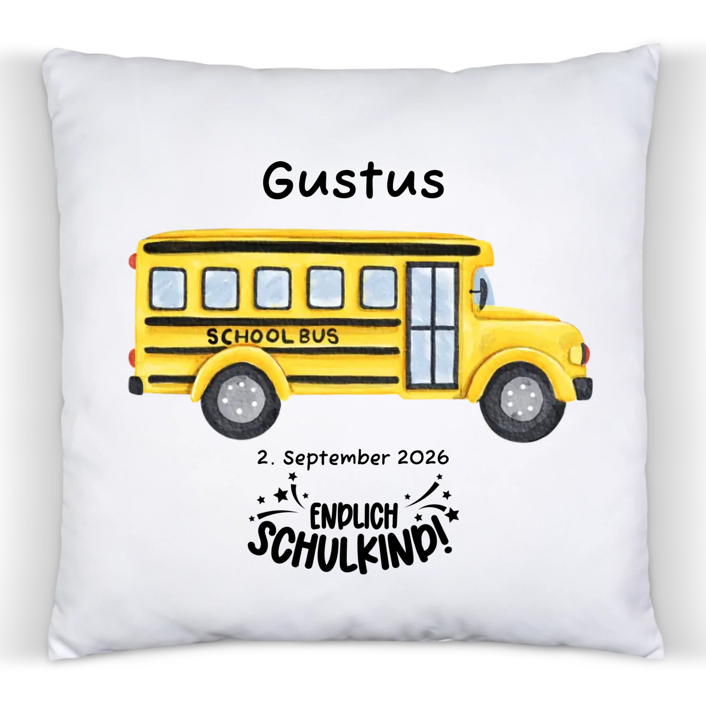 Personalisiertes Kissen zur Einschulung mit Füllung – Schulbus Baumwollkissen Baumwollkissen