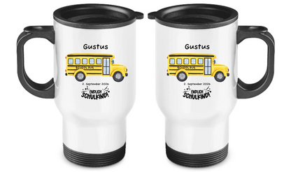 Einschulung Geschenk Schulkind Schulbus Edelstahl Kinderbecher mit Name | Geschenk Einschulung & Geburtstag | Edelstahl-Thermobecher