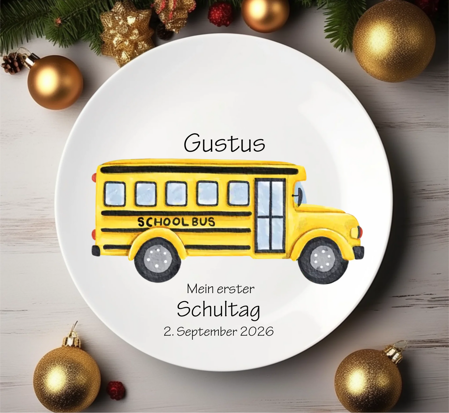 Mein erster Schultag, personalisierter Kinderteller zur Einschulung. Teller