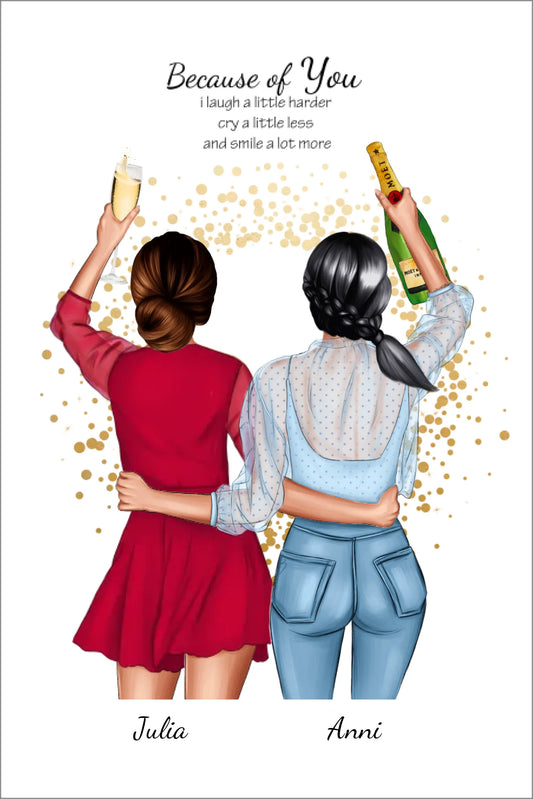 Poster 2 Beste Freundinnen – Personalisiertes BFF Geschenk mit Namen & Spruch Leinwanddruck Leinwandbild