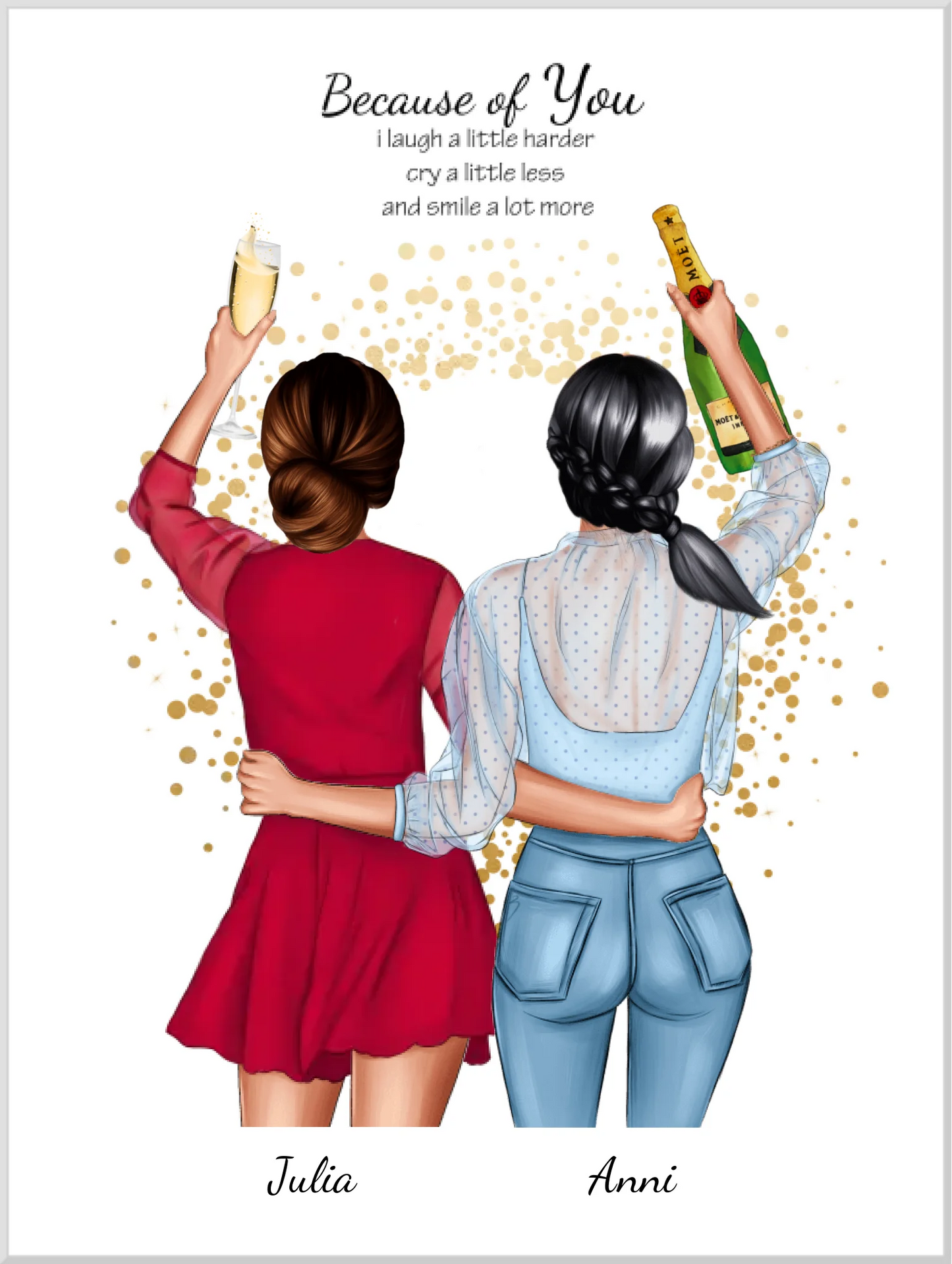 Poster 2 Beste Freundinnen – Personalisiertes BFF Geschenk mit Namen & Spruch Leinwanddruck Leinwandbild