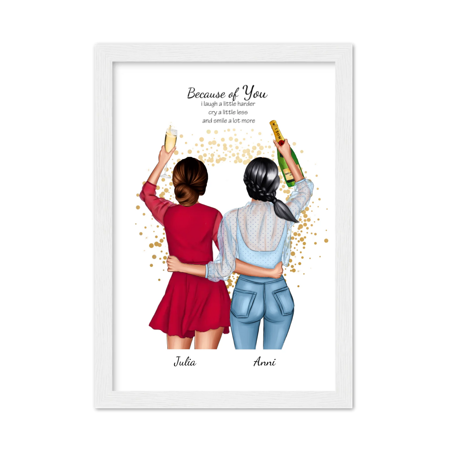 Poster 2 Beste Freundinnen – Personalisiertes BFF Geschenk mit Namen & Spruch Gerahmtes Poster weiß Holzflair Weiß