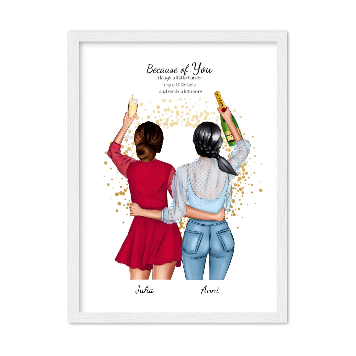 Poster 2 Beste Freundinnen – Personalisiertes BFF Geschenk mit Namen & Spruch Gerahmtes Poster weiß Holzflair Weiß