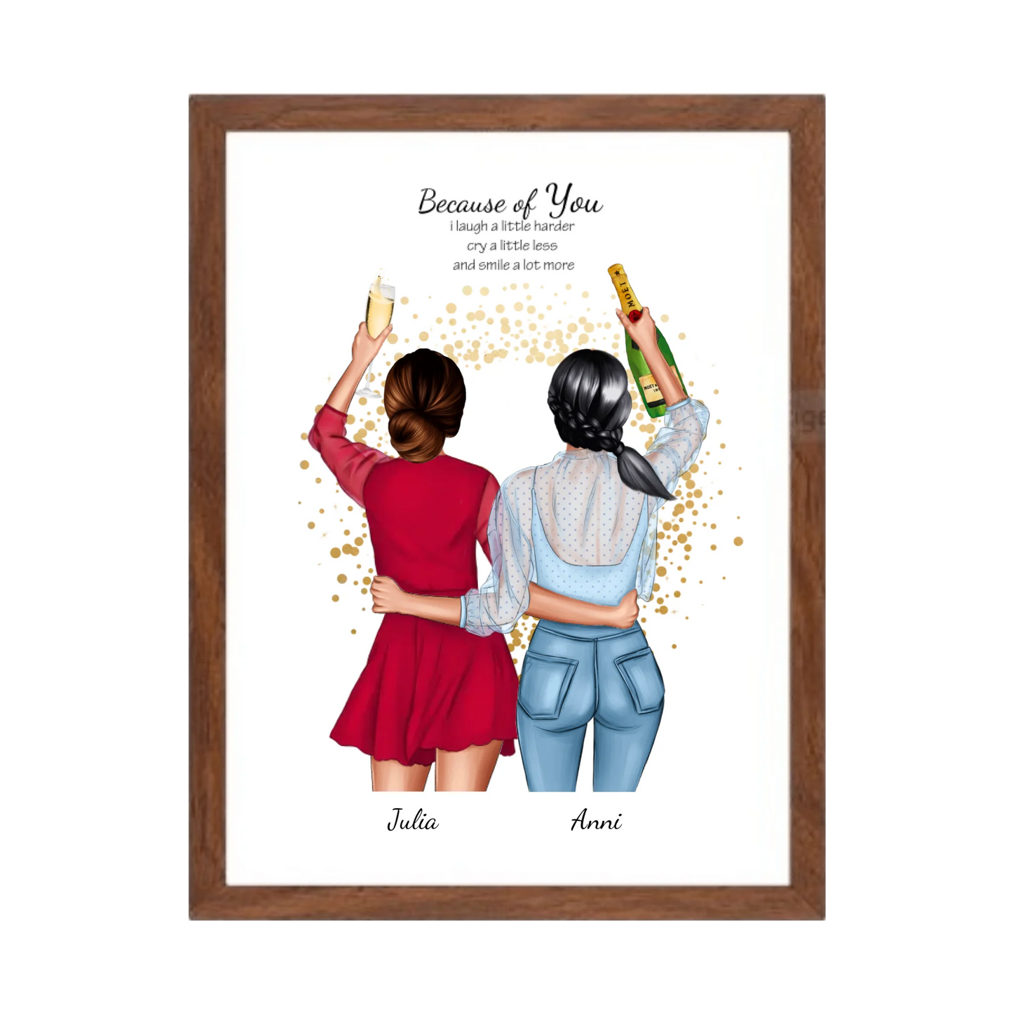 Poster 2 Beste Freundinnen – Personalisiertes BFF Geschenk mit Namen & Spruch Gerahmtes Poster Walnussflair Walnussflair