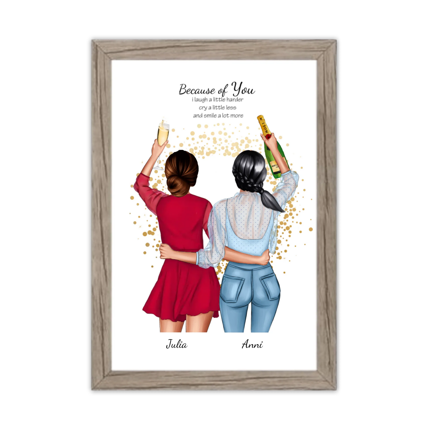 Poster 2 Beste Freundinnen – Personalisiertes BFF Geschenk mit Namen & Spruch Gerahmtes Poster Eichenflair Eichenflair