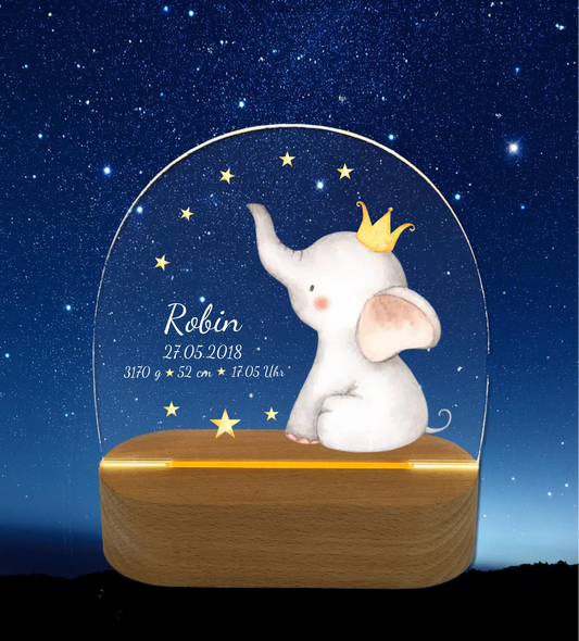 Personalisiertes Baby & Kinder LED Nachtlicht Elefant mit Geburtsdaten Geburtsgeschenk & Taufgeschenk Junge LED-Nachtlicht für Babys & Kinder Keine Lieferung nach Österreich