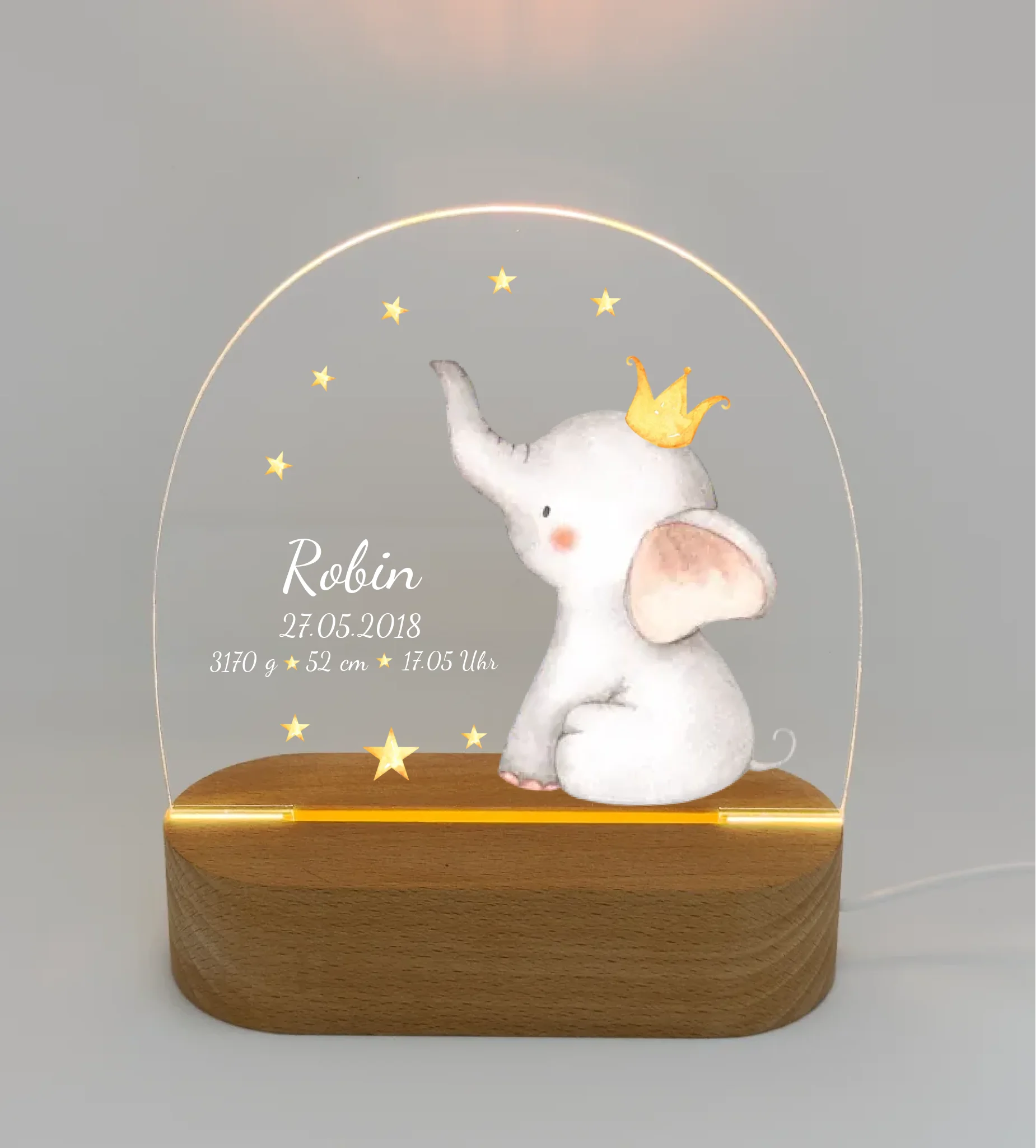 Personalisiertes Baby & Kinder LED Nachtlicht Elefant mit Geburtsdaten Geburtsgeschenk & Taufgeschenk Junge