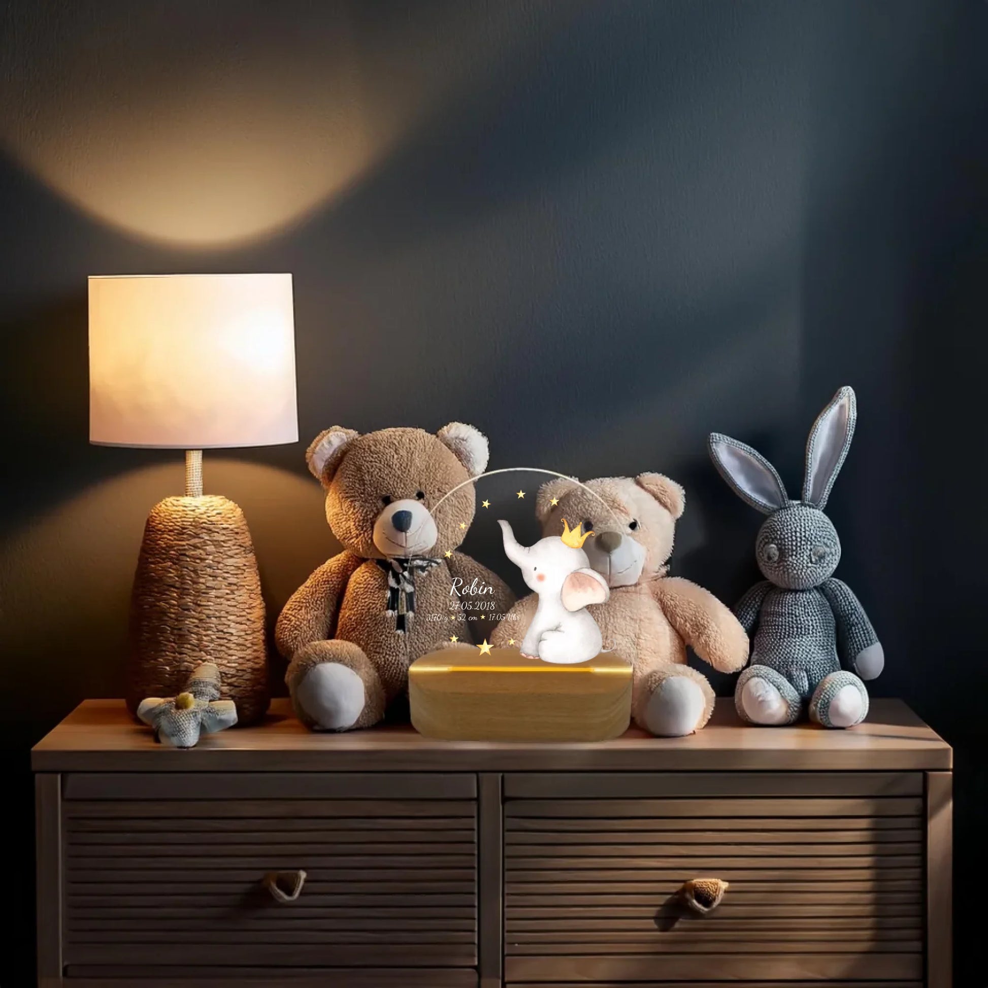 Personalisiertes Baby & Kinder LED Nachtlicht Elefant mit Geburtsdaten Geburtsgeschenk & Taufgeschenk Junge
