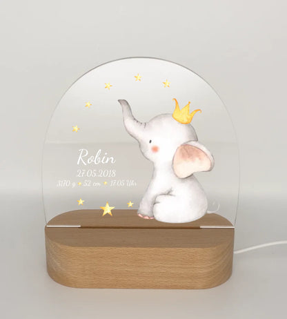 Personalisiertes Baby & Kinder LED Nachtlicht Elefant mit Geburtsdaten Geburtsgeschenk & Taufgeschenk Junge