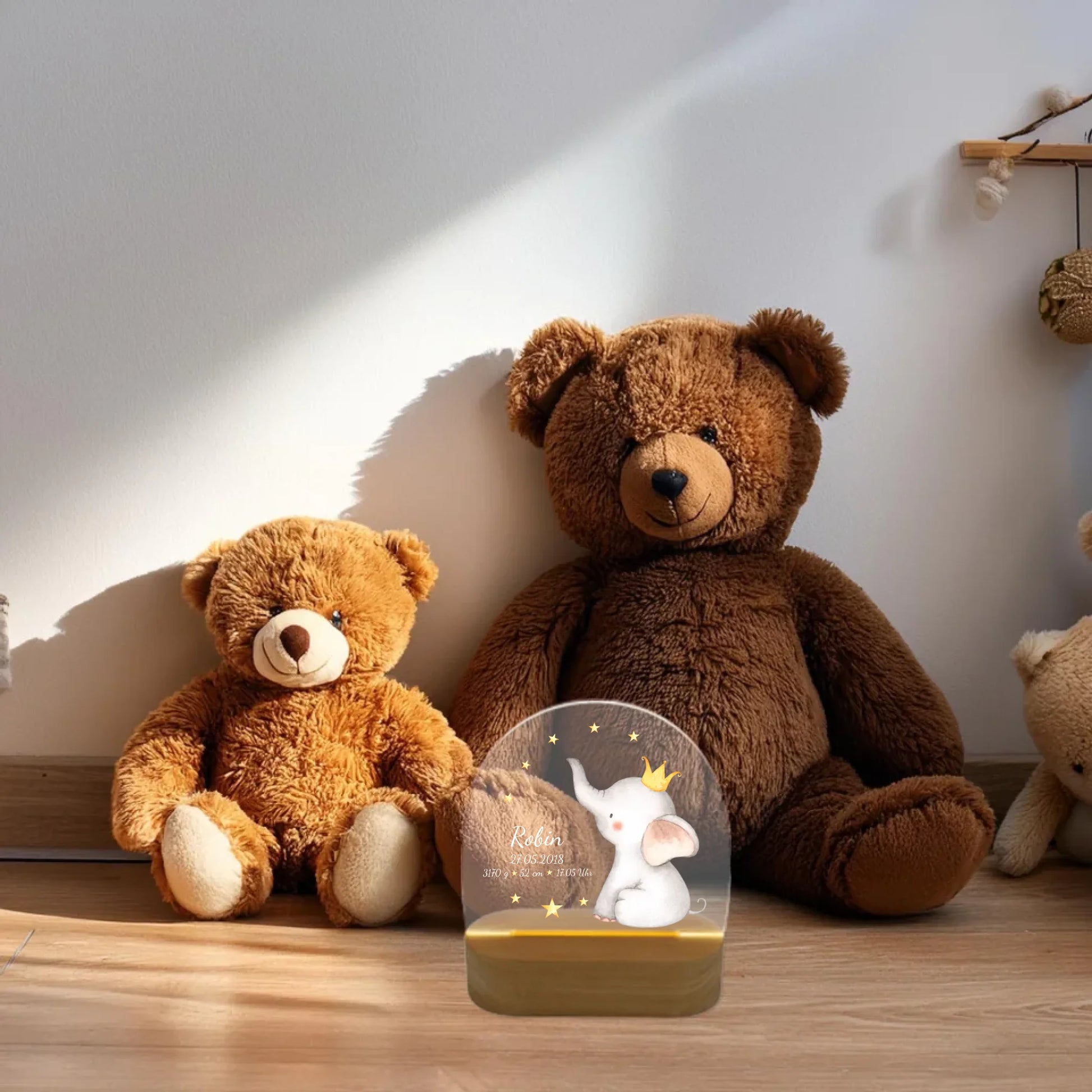 Personalisiertes Baby & Kinder LED Nachtlicht Elefant mit Geburtsdaten Geburtsgeschenk & Taufgeschenk Junge