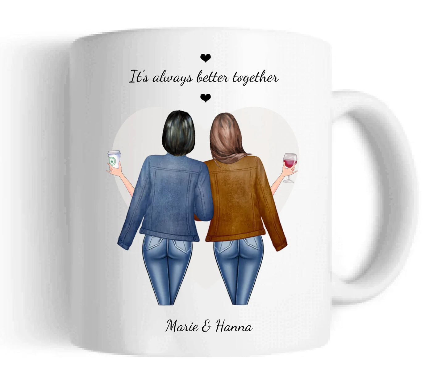 Beste Freundin Tasse mit 2 Freundinnen - für Schwester,Mama, Cousine, Kollegin Keramiktasse 330 ml Mug Classic - Panorama