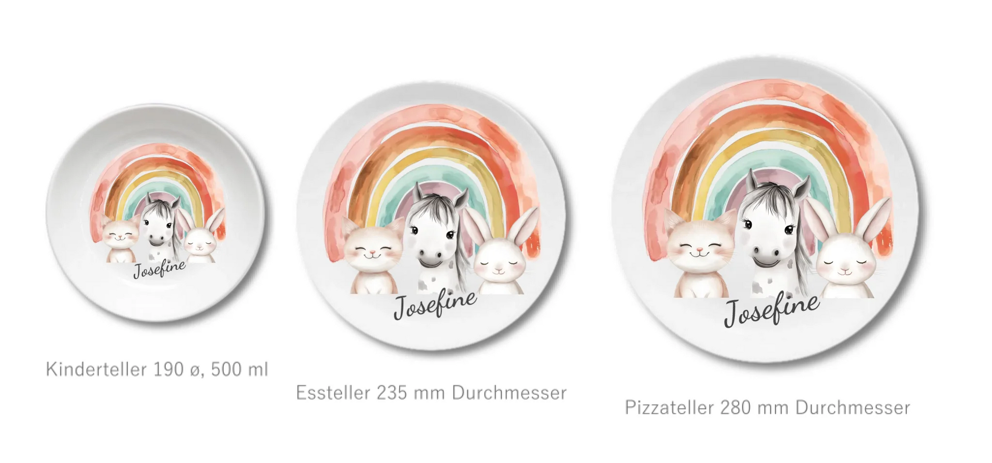 Kinderteller Regenbogen mit Namen & Farmtieren personalisiert, Kindergeschirr Geschenk zur Taufe, Geburt, Geburtstag und Weihnachten 2