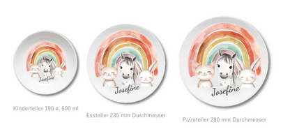 Kinderteller Regenbogen mit Namen & Farmtieren personalisiert, Kindergeschirr Geschenk zur Taufe, Geburt, Geburtstag und Weihnachten 2