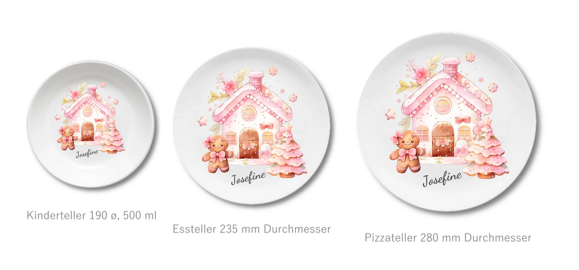 Kinderteller Lebkuchenhaus - Weihnachtsteller mit Namen personalisiert, Kindergeschirr pink