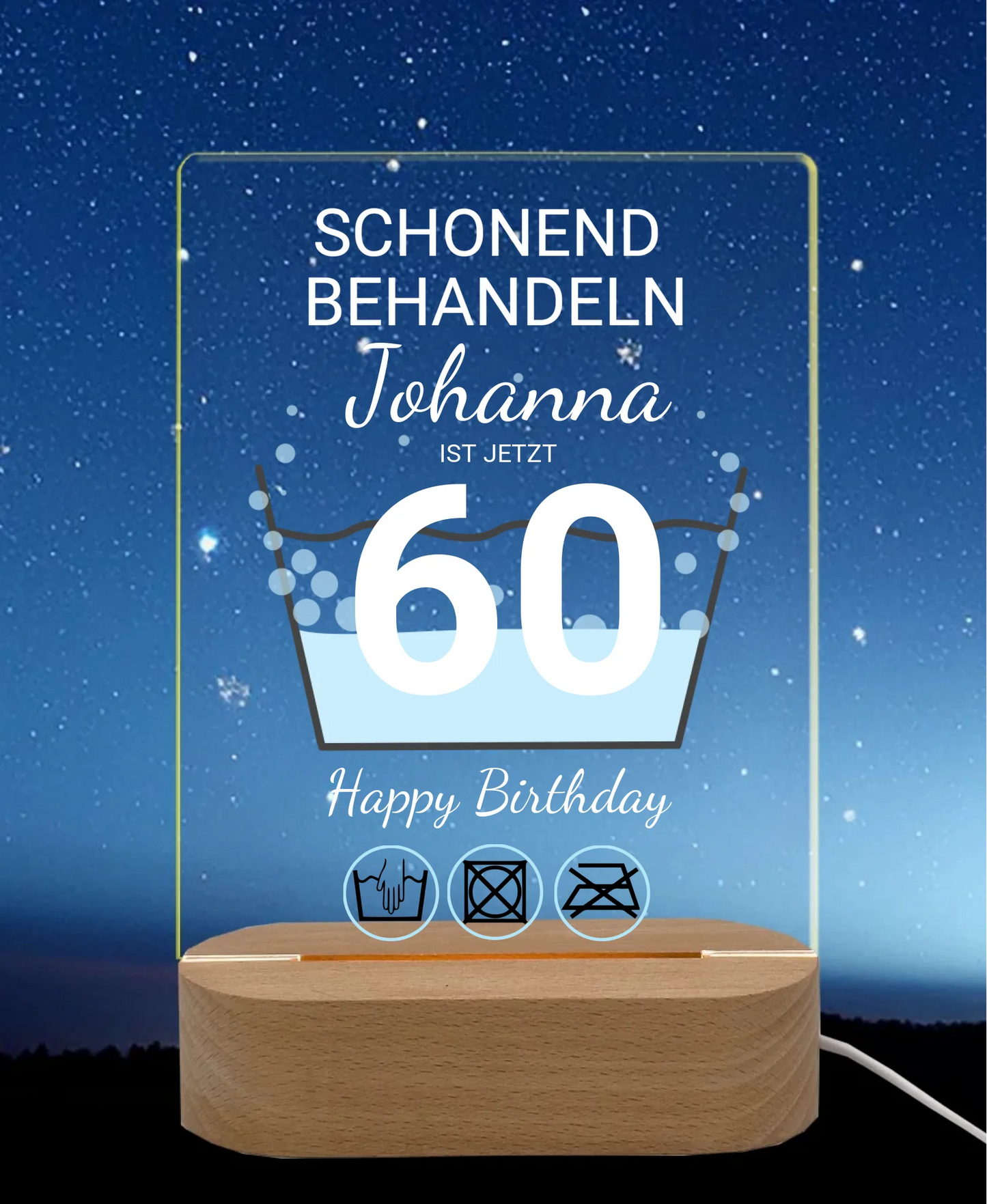 Geburtstagsgeschenk mit Jahreszahl 1-99 - Personalisiertes Deko-LED Licht LED-Nachtlicht rechteckig Transparent