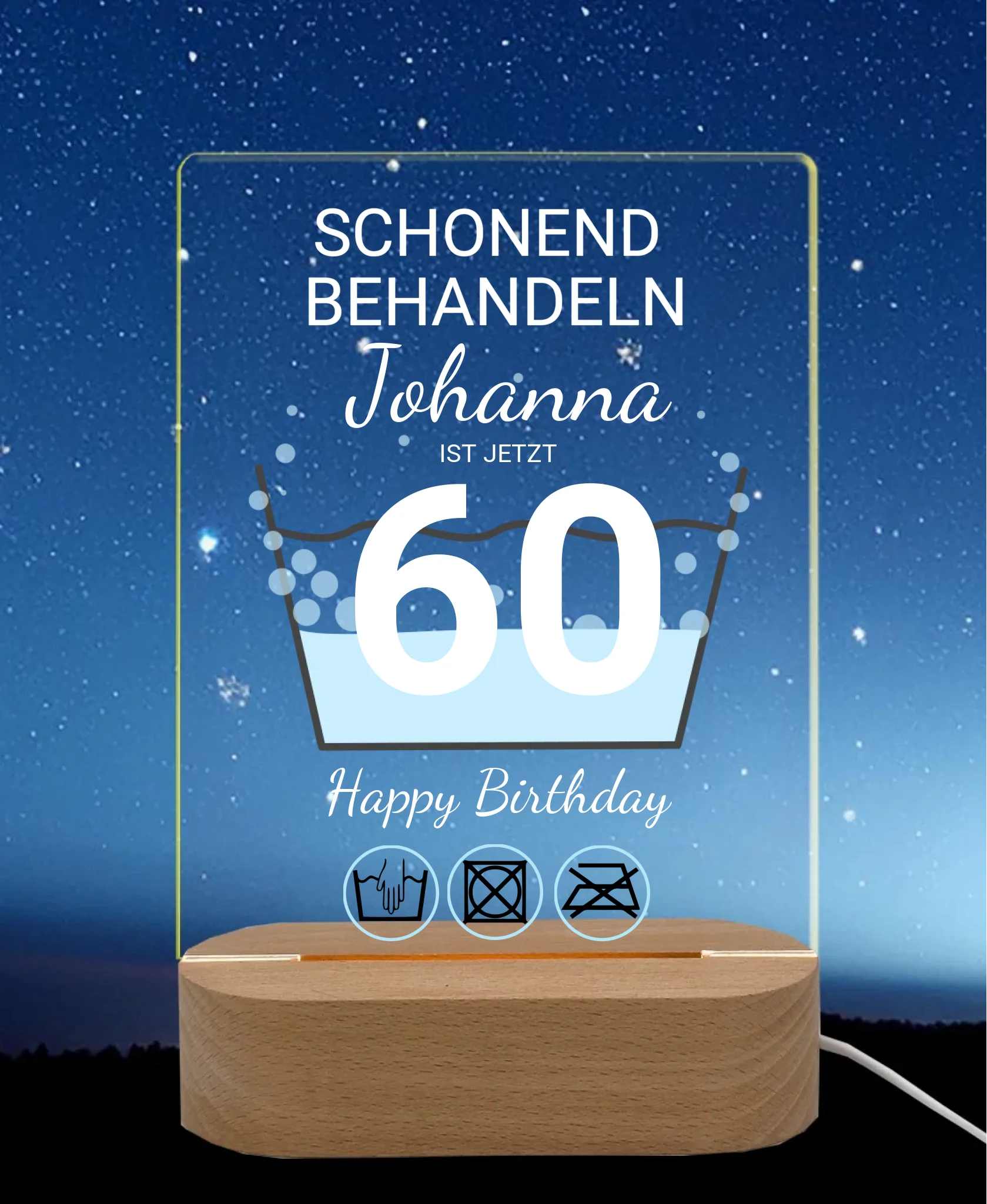 Geburtstagsgeschenk mit Jahreszahl 1-99 - Personalisiertes Deko-LED Licht LED-Nachtlicht rechteckig Transparent