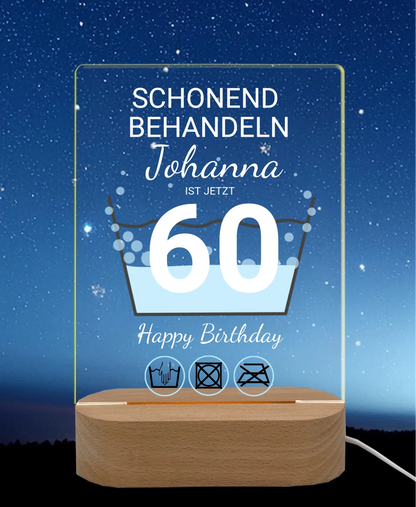 Geburtstagsgeschenk mit Jahreszahl 1-99 - Personalisiertes Deko-LED Licht LED-Nachtlicht rechteckig Transparent