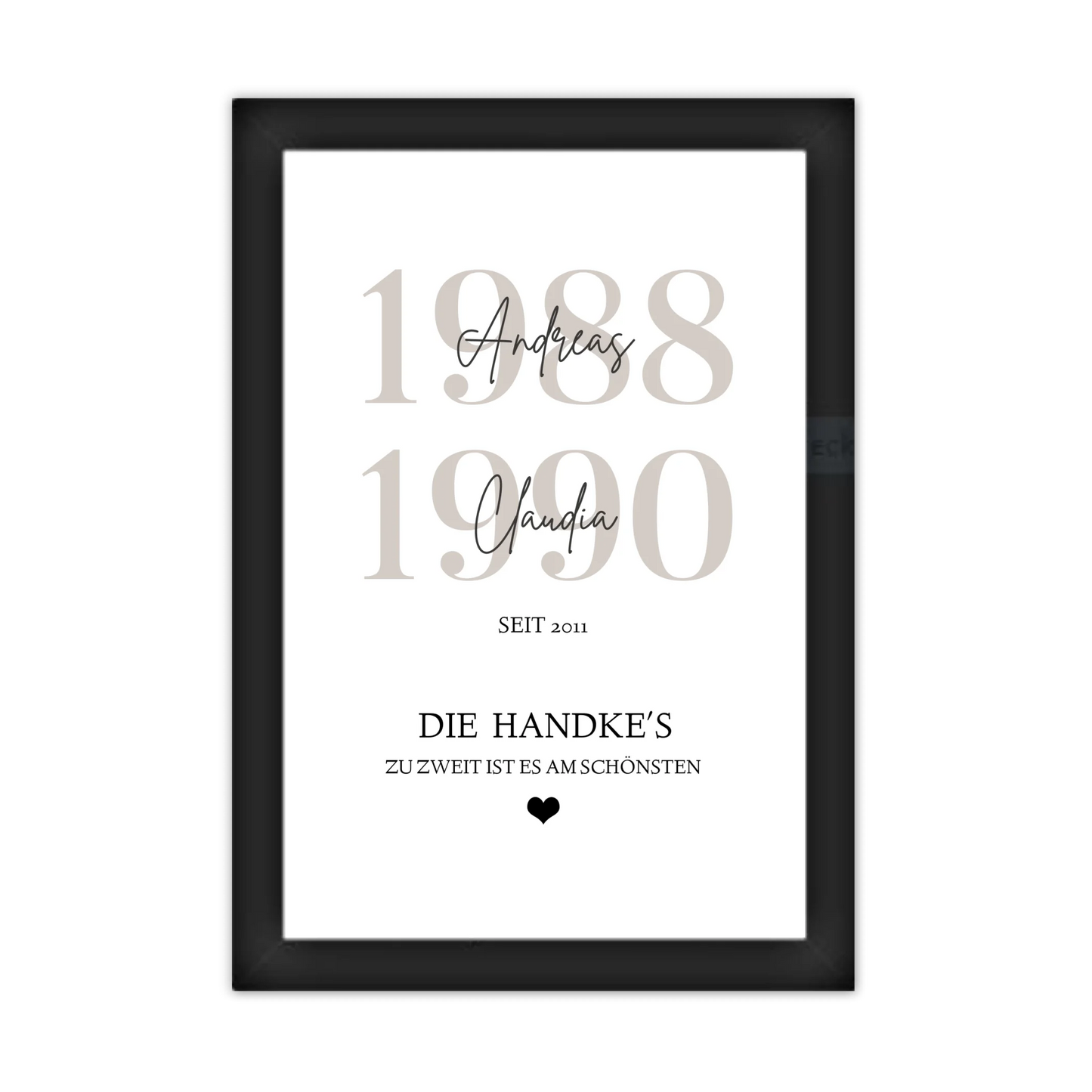 Familie Poster personalisiert mit Name und Datum - Zuhause Gerahmtes Poster schwarz Holzflair Schwarz