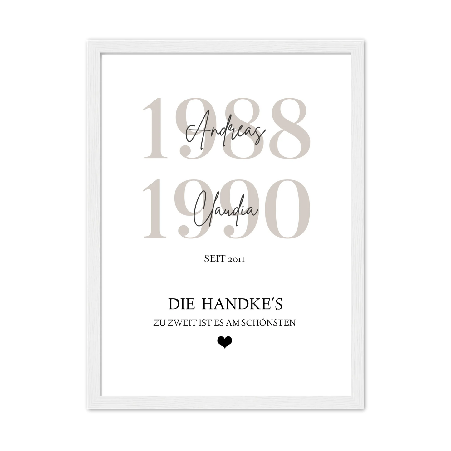 Familie Poster personalisiert mit Name und Datum - Zuhause Gerahmtes Poster weiß Holzflair Weiß