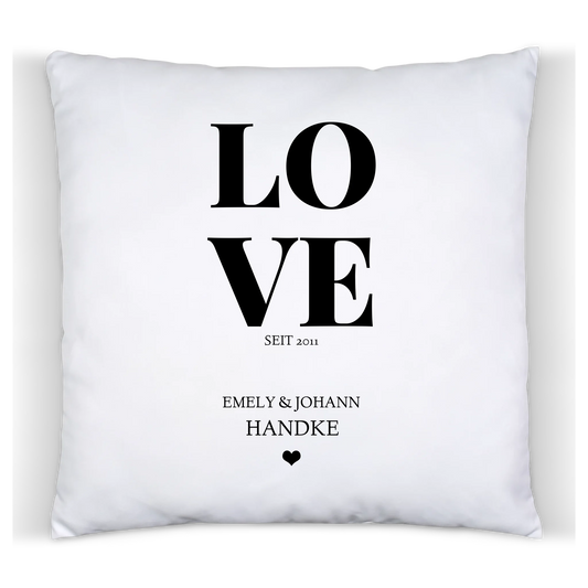 Geschenk zum Jahrestag, Hochzeitstag, Valentinstag LOVE - Personalisiertes Dekokissen - Satinkissen Satinkissen 40x40cm